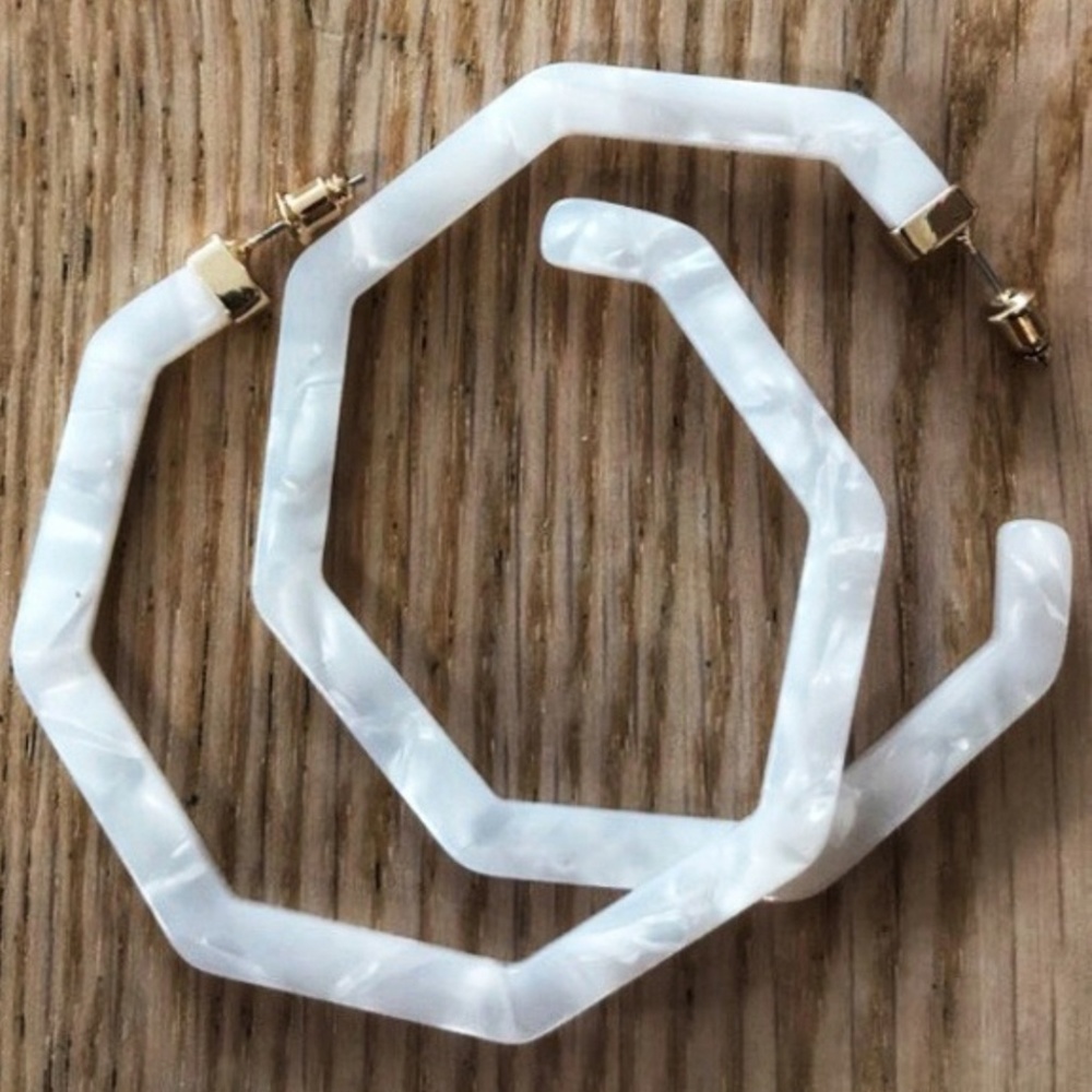 White Pearl Acetate Hoop Earrings - Picture 2 of 2